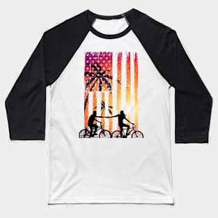 Biking Truce (Man+woman bike silhouette, sundown flag) Baseball T-Shirt